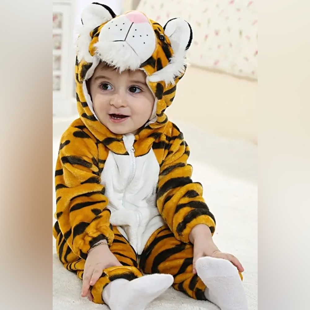 Baby Infant Tiger Onesie Winter Pajamas Unisex, Warm Fleece